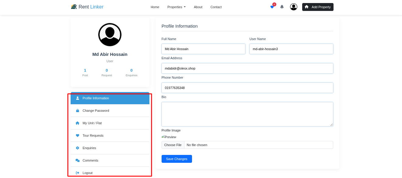 User Dashboard Interface